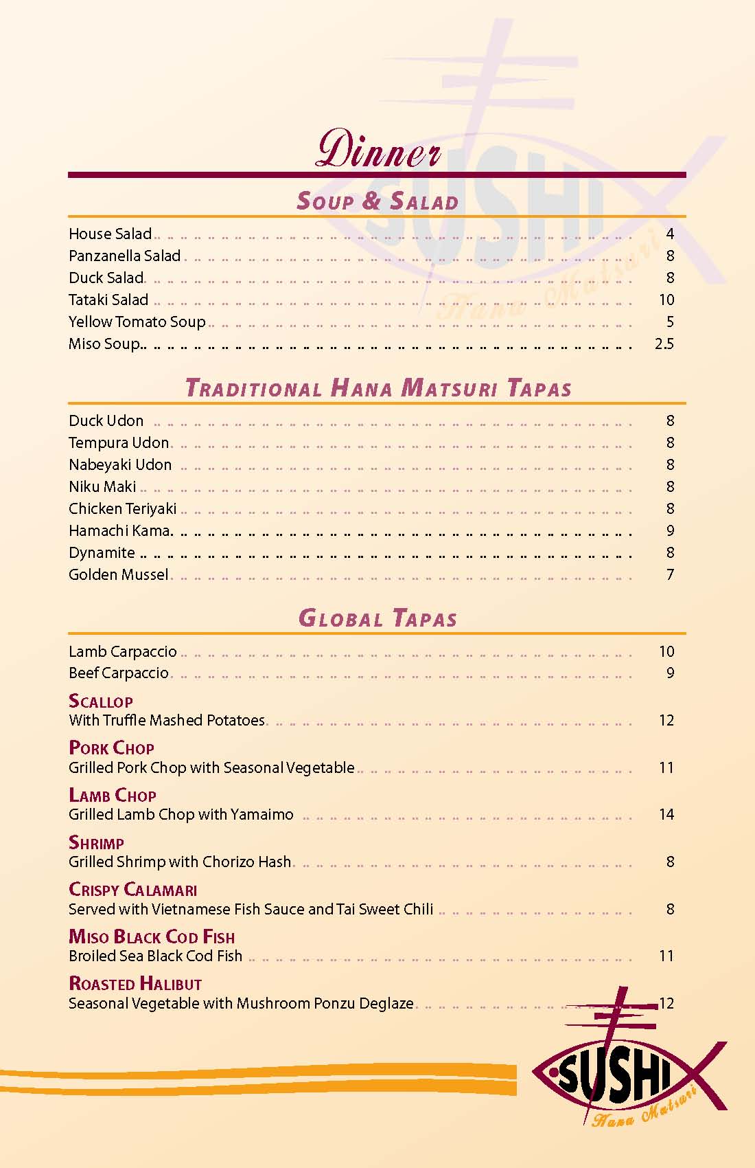 Dinner Menu Page 2